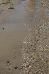 Sandy beach and waves. Place for text.
