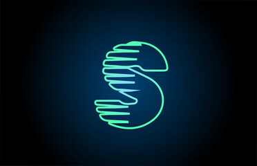 line S green blue alphabet letter logo icon. Glowing wire for company and business design