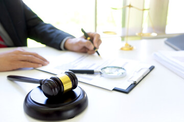 Lawyer or Judge work in the office  gavel