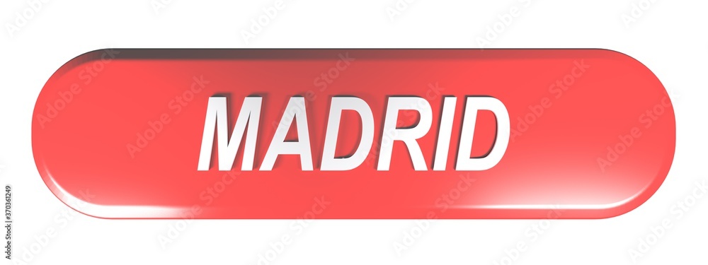 Poster madrid red rounded rectangle push button - 3d rendering illustration