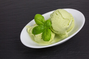 fresh green basil ice cream scoops