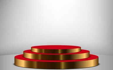 gold podium and red carpet with spotlight in the white room