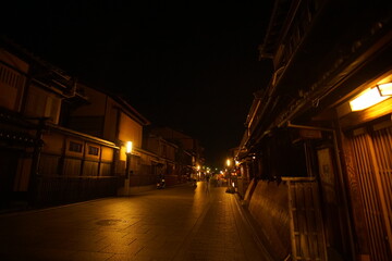 Fototapeta na wymiar Historic cityscape of Kyoto at night, GION, KYOTO