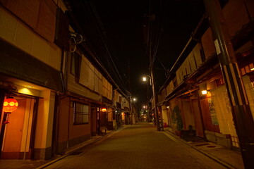 Naklejka na ściany i meble Historic cityscape of Kyoto at night, GION, KYOTO