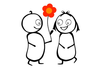 Strichmännchen Mann und Frau mit Blume