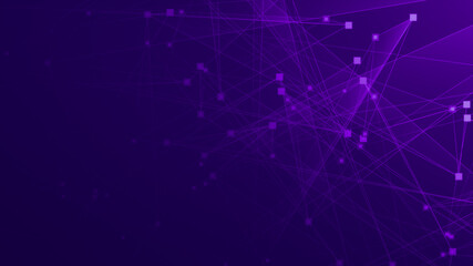 Obraz premium Abstract purple violet polygon tech network with connect technology background. Abstract dots and lines texture background. 3d rendering.