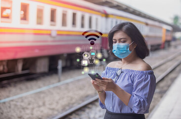 young woman  with a train