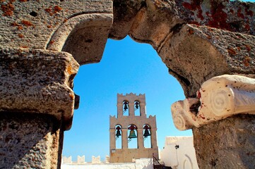 Belfry at the monastery of Saint John the Theologian in Patmos island, Greece, August 14 2006.