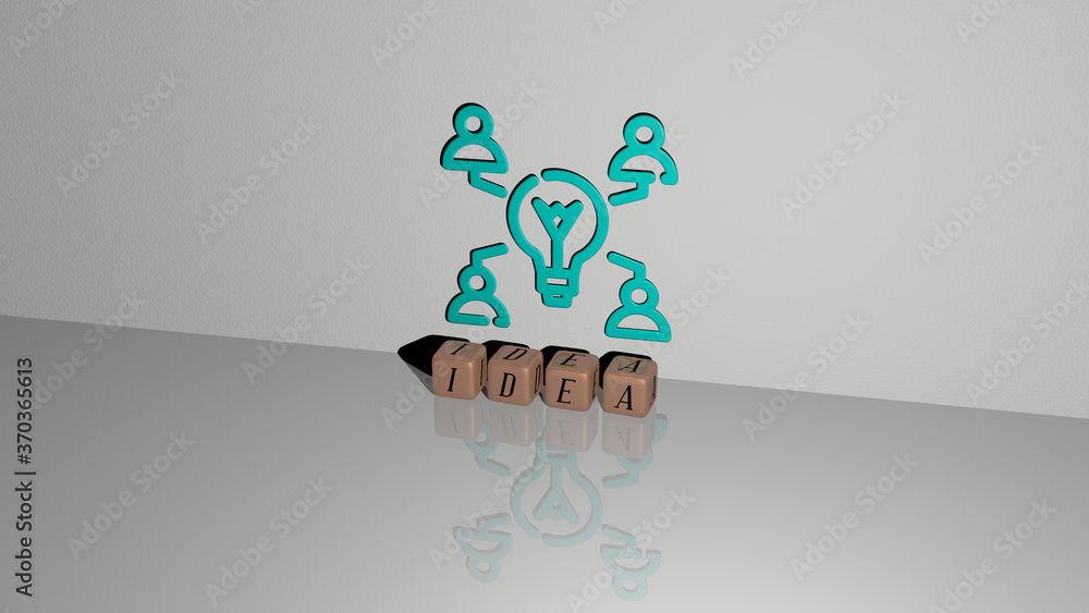 Aufkleber 3d illustration of idea graphics and text made by metallic dice letters for the related meanings of 