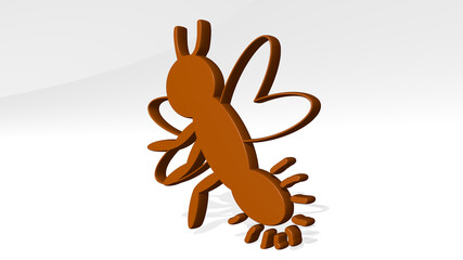 Obraz premium firefly from a perspective with the shadow. A thick sculpture made of metallic materials of 3D rendering. background and forest