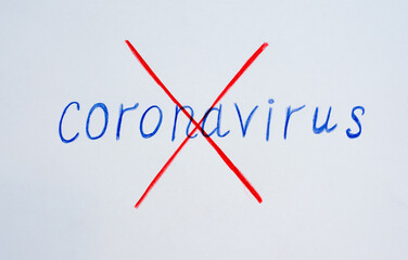 
the inscription coronavirus on paper strikethrough