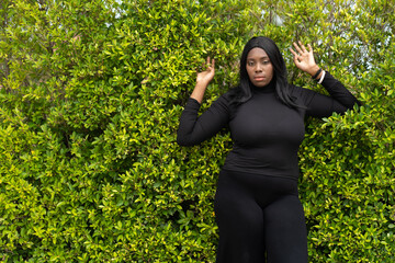 Portrait of Beautiful African fat woman standing outdoor. Black People