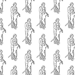 Fototapeta na wymiar Vector pattern with hand drawn illustration of woman hugging dog english coonhound isolated. Template for card, poster, banner, print for t-shirt, pin, badge, patch.