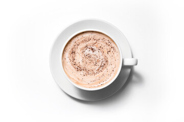 Cup coffee cappuccino on a white background, Full frame