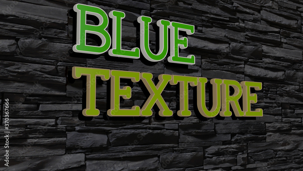 Poster 3d graphical image of blue texture vertically along with text built by metallic cubic letters from t