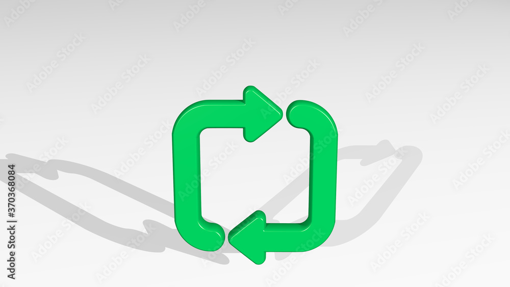 Poster synchronize arrows square made by 3d illustration of a shiny metallic sculpture with the shadow on l