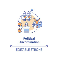 Political discrimination concept icon. Mistreatment based on political beliefs and activities idea thin line illustration. Vector isolated outline RGB color drawing. Editable stroke