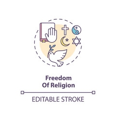 Freedom of religion concept icon. Religious liberty and pluralism idea thin line illustration. Fundamental human right. Secularism. Vector isolated outline RGB color drawing. Editable stroke