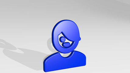 PEOPLE MAN from a perspective with the shadow. A thick sculpture made of metallic materials of 3D rendering. illustration and business