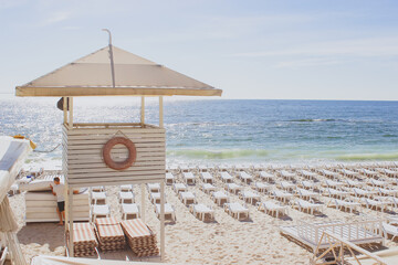 beach chairs and umbrella on the beach