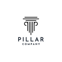 Building Greek Marble Pillar. Classic Column Stone Historical Architecture for Government Office Museum Building logo design