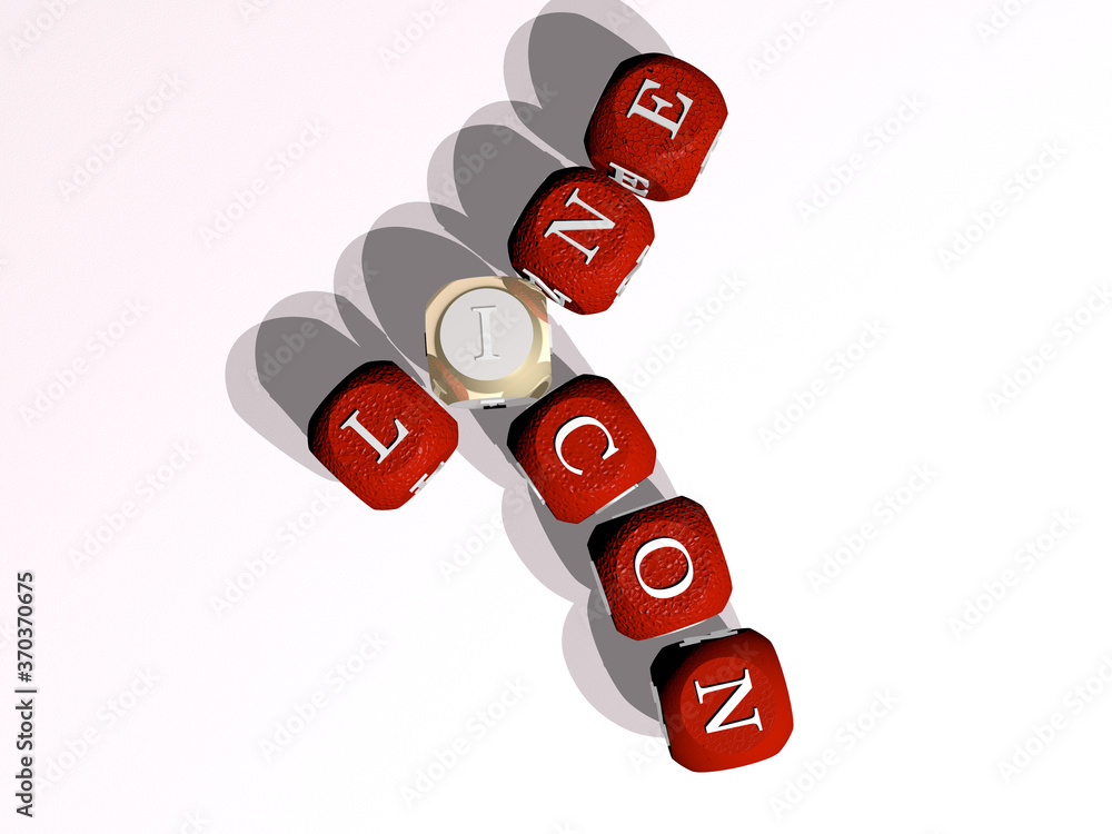 Poster line icon combined by dice letters and color crossing for the related meanings of the concept. illus
