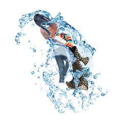 Fototapeta na wymiar Water splash with different clothes isolated on white