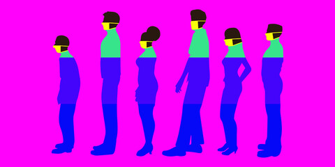 silhouette of a young woman with a lot of colorful bags