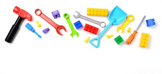 boys toys, frame made of accessories for children on old table