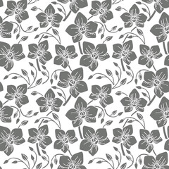 seamless pattern, orchid silhouette in monochrome color, floral ornament for wallpaper and fabric, for cards, banners