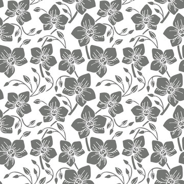 seamless pattern, orchid silhouette in monochrome color, floral ornament for wallpaper and fabric, for cards, banners
