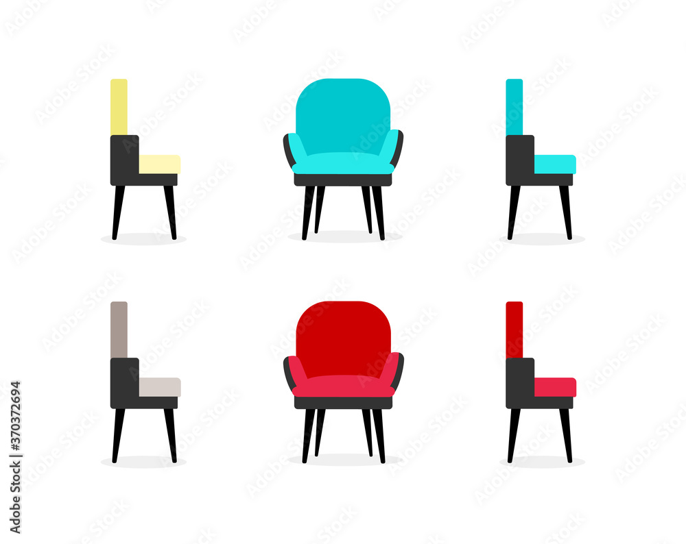 Poster chairs flat color vector objects set