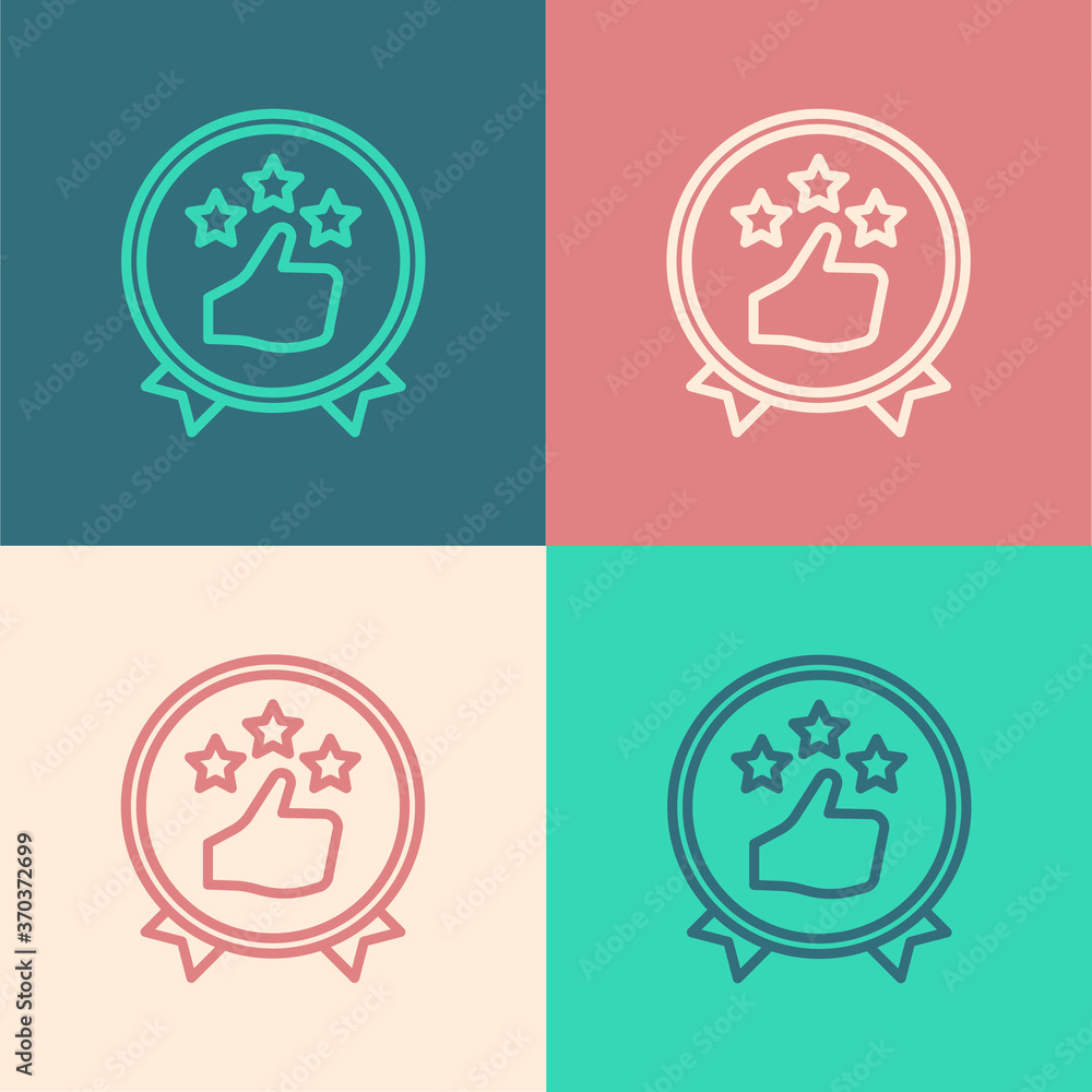 Poster pop art line consumer or customer product rating icon isolated on color background. vector illustrat