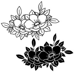 Vector illustration, floral ornament, flower silhouette in black, isolate on a white background, for design of cards, banners