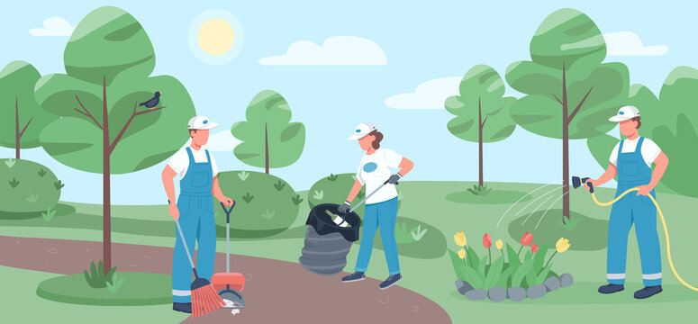 Community work flat color vector illustration