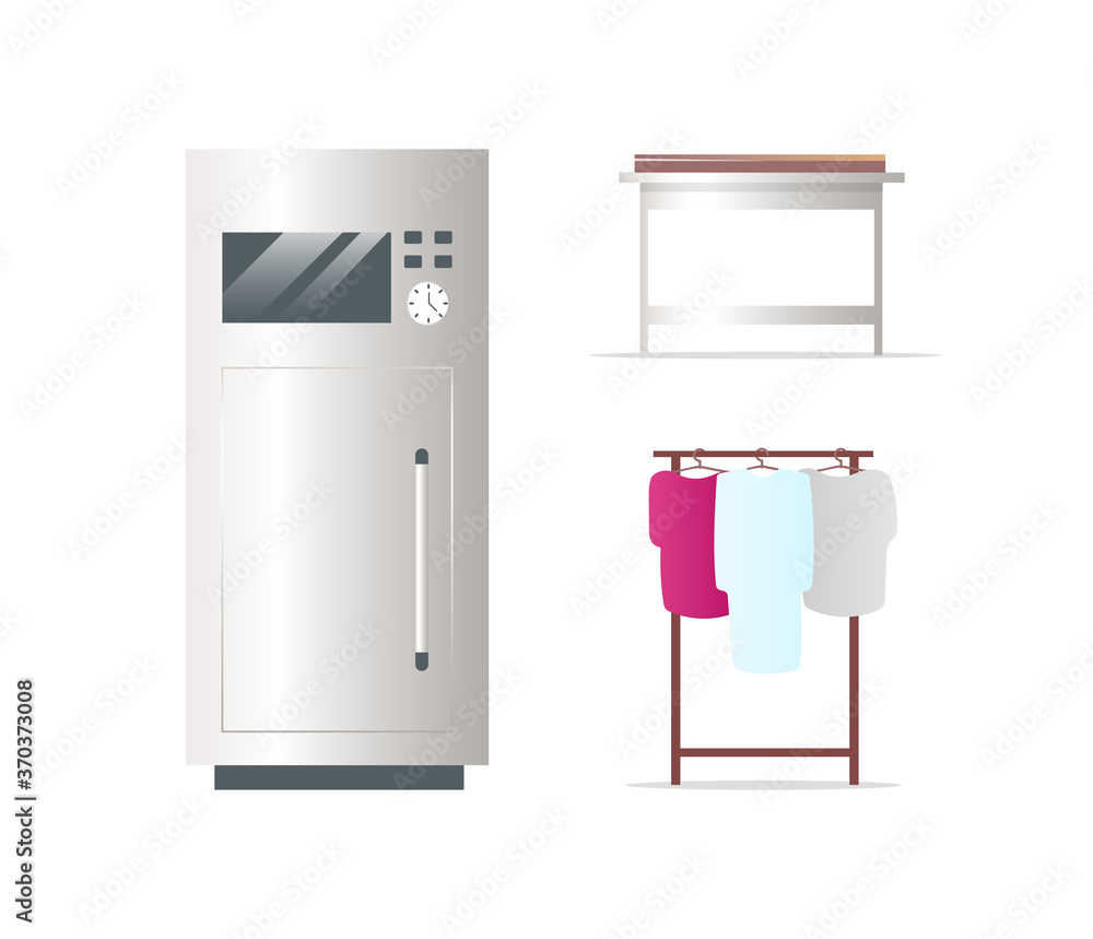Poster fridge and clothes rack flat color vector objects set