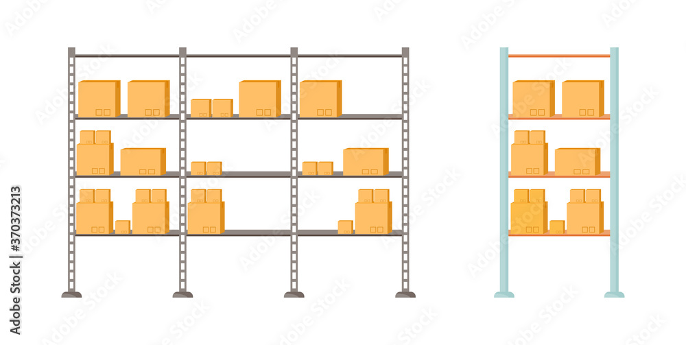 Aufkleber storage shelves flat color vector object set
