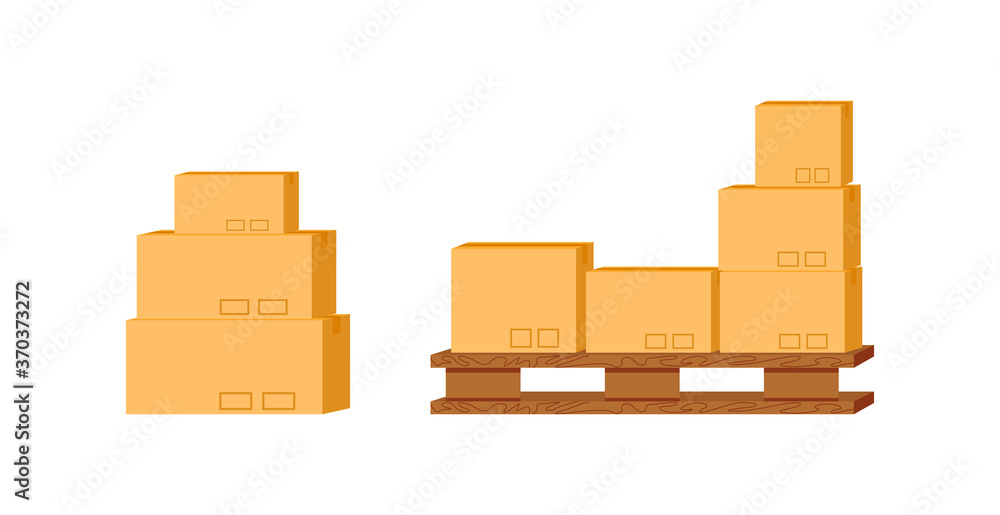 Poster warehouse cardboards flat color vector object set