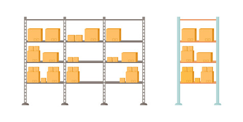 Storage shelves flat color vector object set
