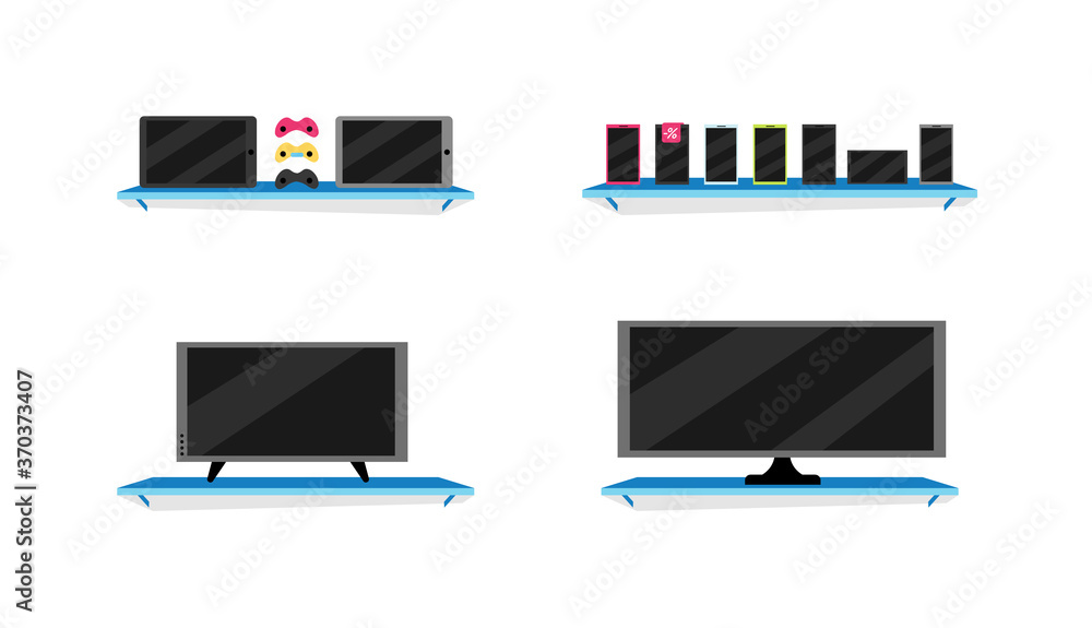 Fototapete Computer store flat color vector objects set