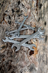 Set wrench or spanner on old wood