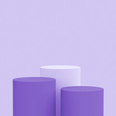3d purple violet and white cylinder podium minimal studio background. Abstract 3d geometric shape object illustration render. Display for cosmetic perfume fashion product.