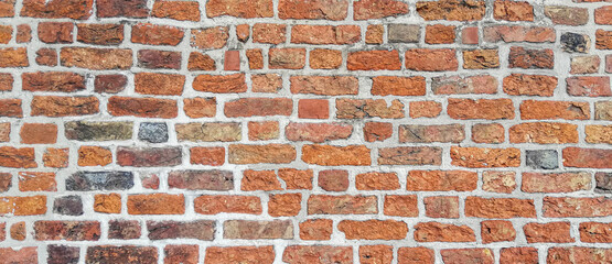 background of old red brick wall. Texture of grunge brickwork