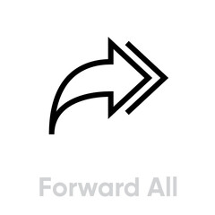 Forward all linear badge. Editable vector outline. Single pictogram. Send to everyone sign.