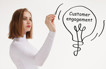 Business, technology, internet and network concept. Young businessman thinks over the steps for successful growth: Customer engagement