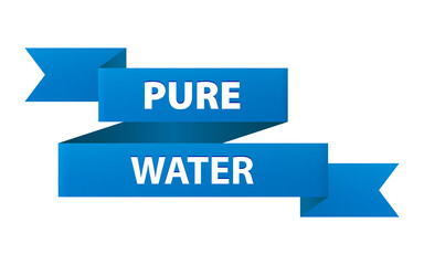 Pure water blue ribbon banner icon isolated on white background. Vector illustration