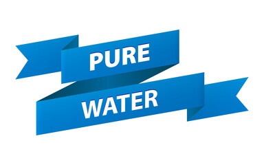 Pure water blue ribbon banner icon isolated on white background. Vector illustration