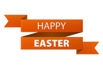 Happy Easter orange ribbon banner icon isolated on white background. Vector illustration