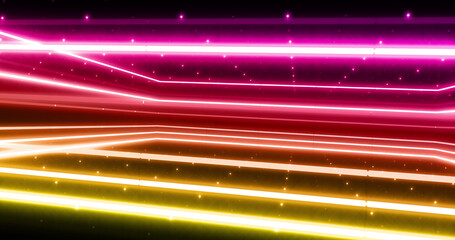 Fototapeta na wymiar Neon Tube illumination Colorful line Ring Space abstract 3D illustration background.