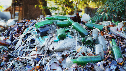bottles waste in the public area, the earth change, time to save our planet.     